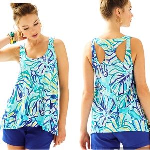 Lilly Pulitzer • Monterrey Tank Top • Fit Flare Flowy • Blue Green • Racer Back